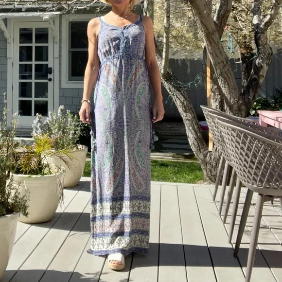 Calypso St. Barth Dresses | Calypso St. Barth Maxi Dress with Side Tie Size Xs | Color: Blue/White | Size: Xs | Estefania061075'S Closet